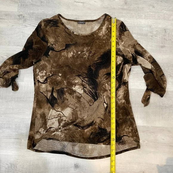 Clientele Smoky Tie-Dye 3/4-Sleeve Brown and Cream Women's L Shirt - Picture 11 of 16